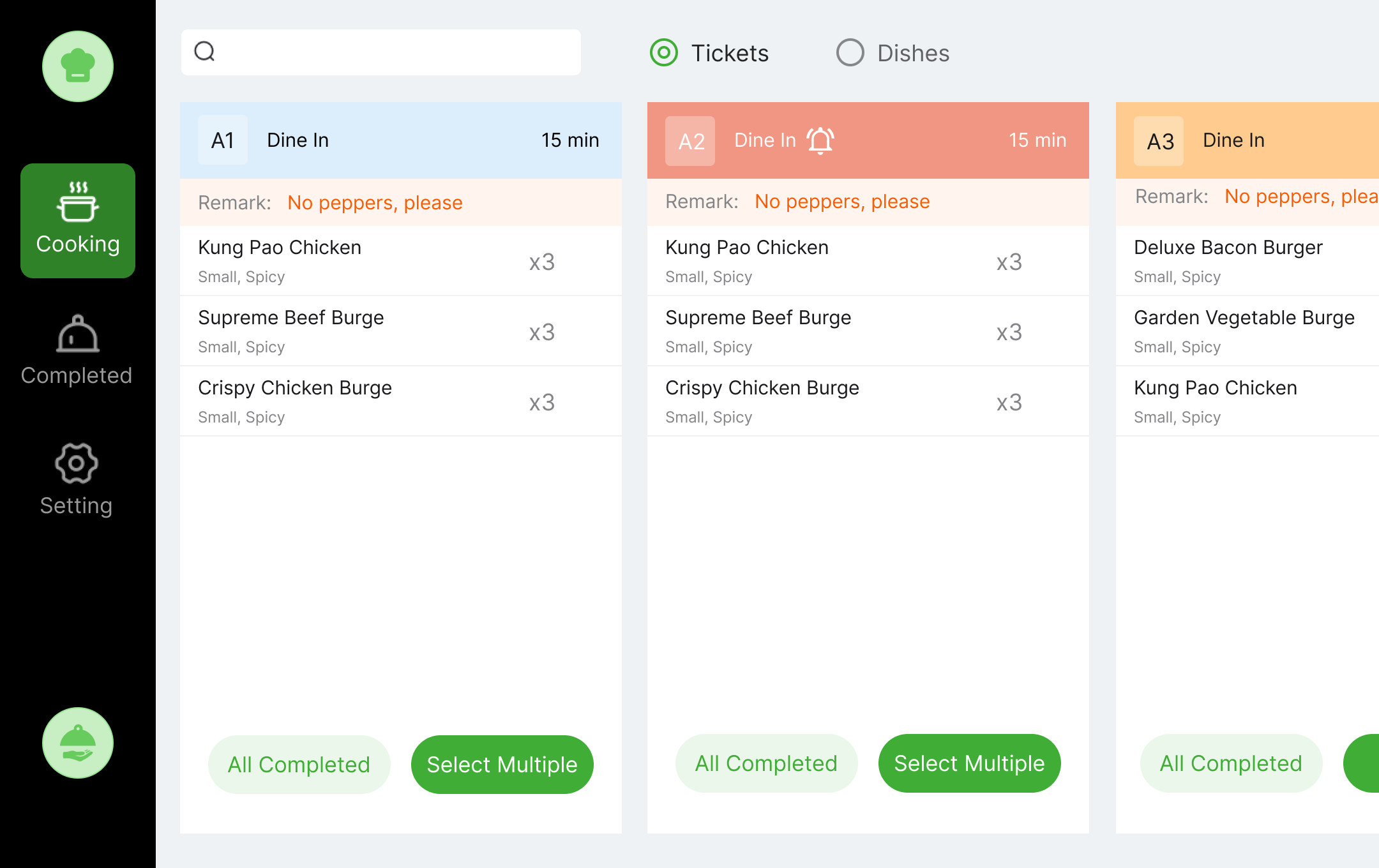 Customer ordering, staff tablet sync interface