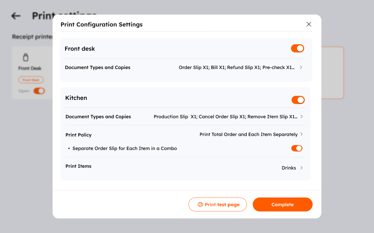 Receipt printing function